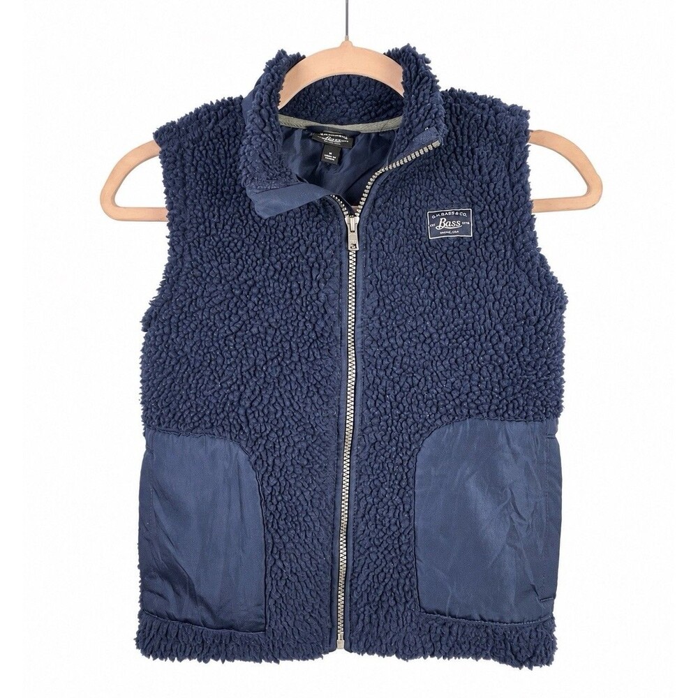 Bass Kids Sherpa Vest Medium Unisex Cozy Layering Fleece Navy Blue Vest Fall